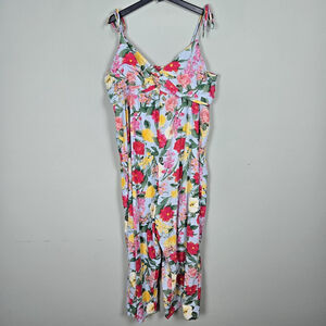 Old Navy Womens Floral Linen Wide Leg Jumpsuit XXL Colorful Babydoll Beachy